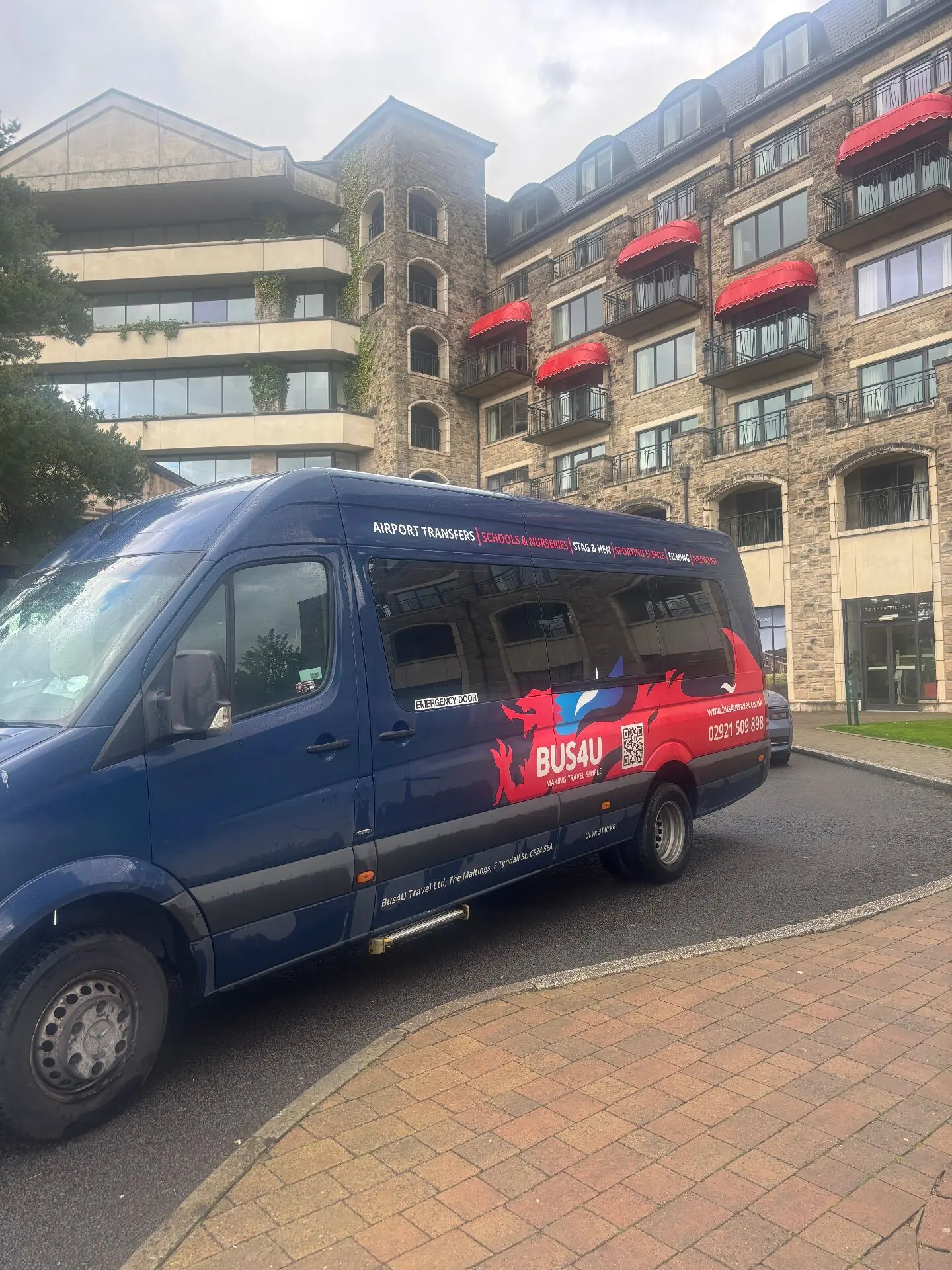 Bus4U branded minibus in Cardiff